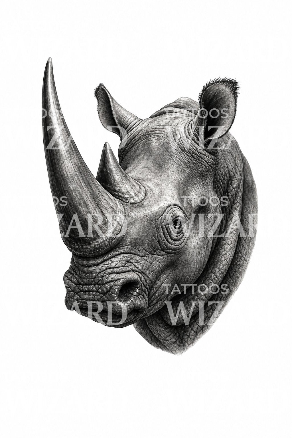 Disegno tatuaggio ritratto testa di rinoceronte