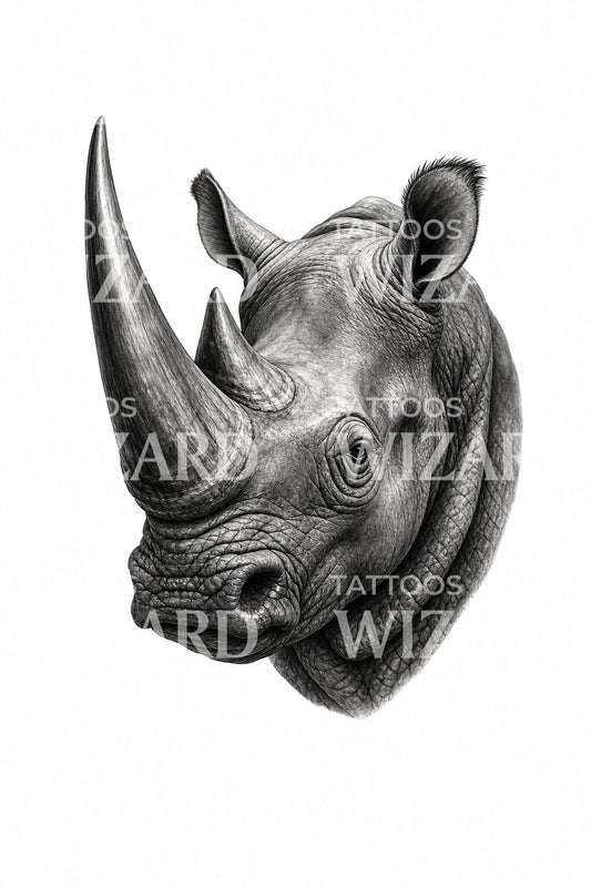 Disegno tatuaggio ritratto testa di rinoceronte