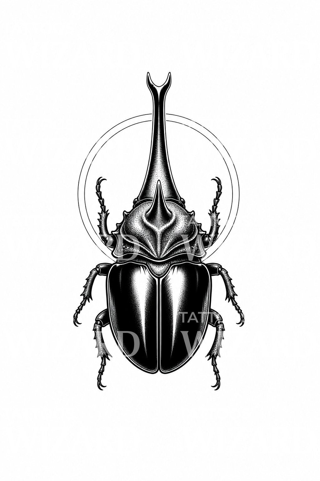 Rhinoceros Beetle Blackwork Tattoo Design