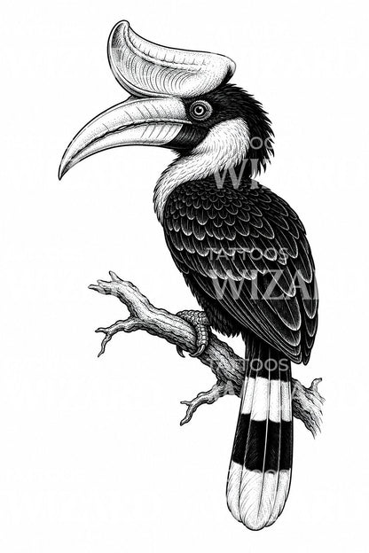 Desain Tato Rangkong Badak Bertengger