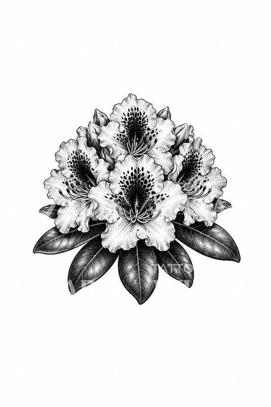Tatouage pointilliste d’une grappe de rhododendron