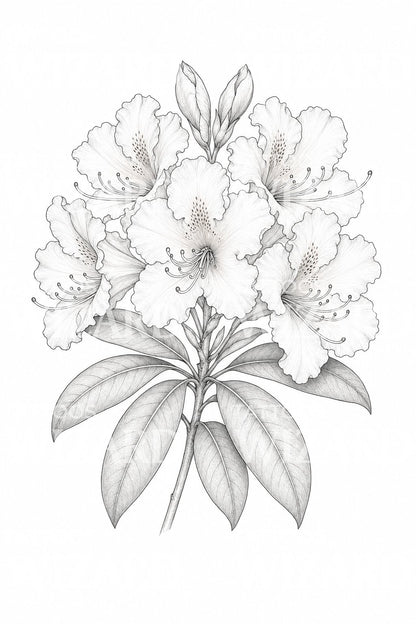 Rhododendron Truss Fine Line Tattoo Design