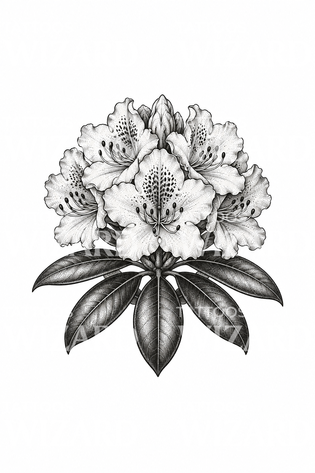 Diseño de tatuaje de racimo de rododendro en puntillismo