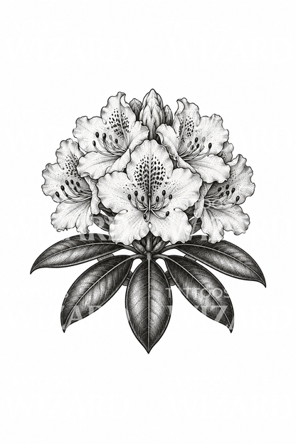 Diseño de tatuaje de racimo de rododendro en puntillismo