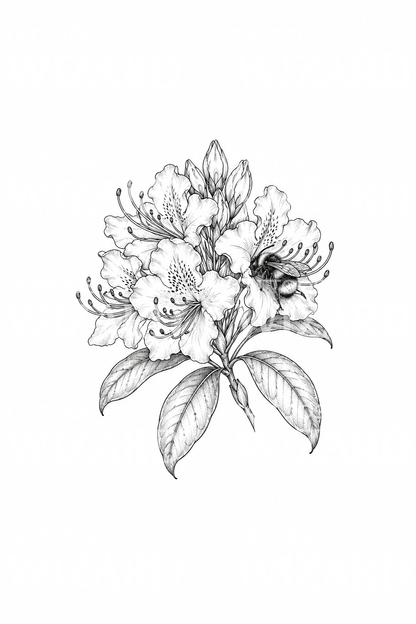 Rhododendron with Bumblebee Tattoo Idea