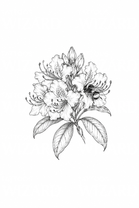 Rhododendron with Bumblebee Tattoo Idea