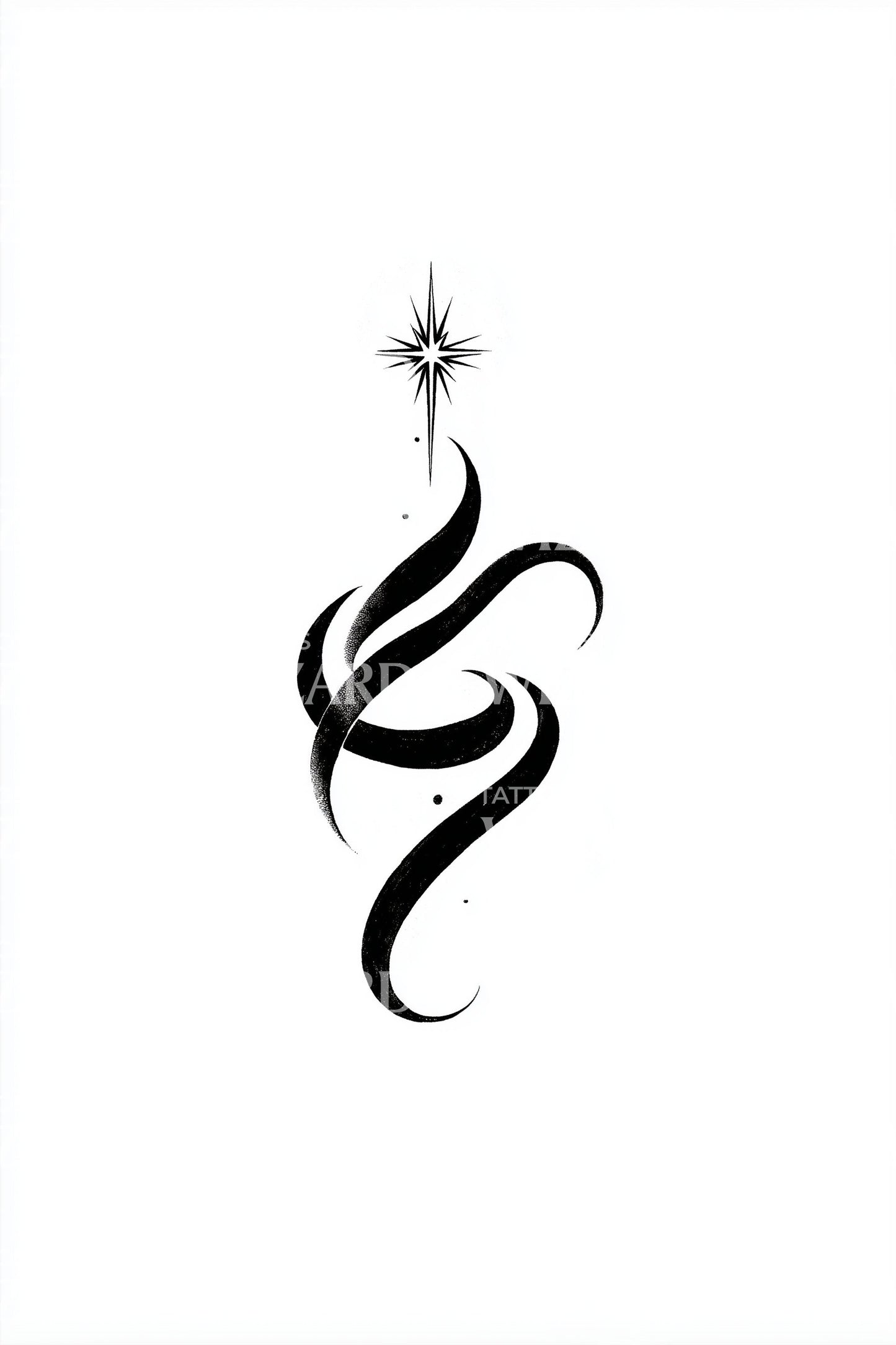 Ribbon Comet Star Glyph Tattoo Design