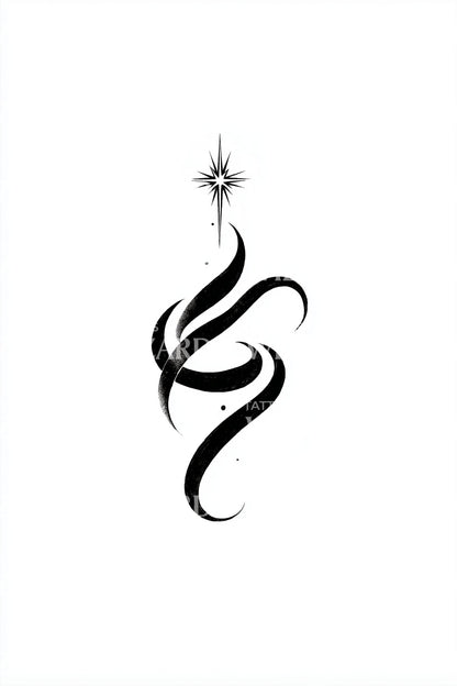 Ribbon Comet Star Glyph Tattoo Design