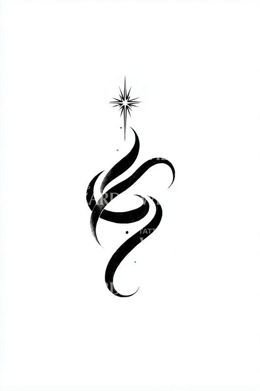 Ribbon Comet Star Glyph Tattoo Design