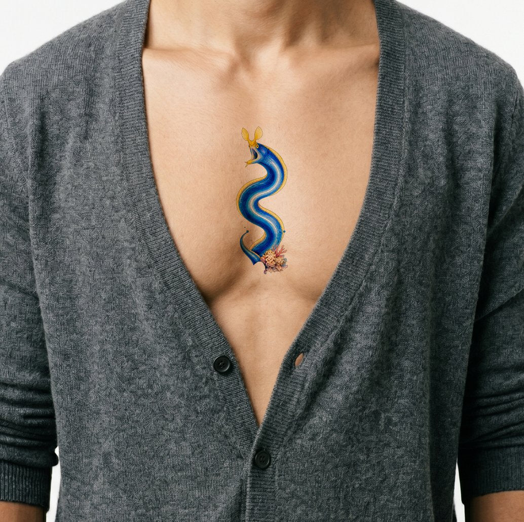 Blue Ribbon Eel Watercolor Tattoo Design