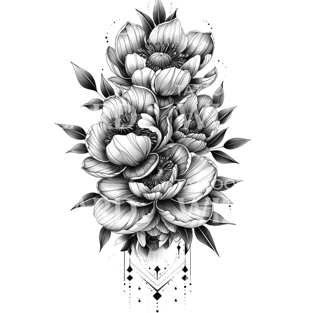 Üppiges und luxuriöses Blumen-Tattoo-Design