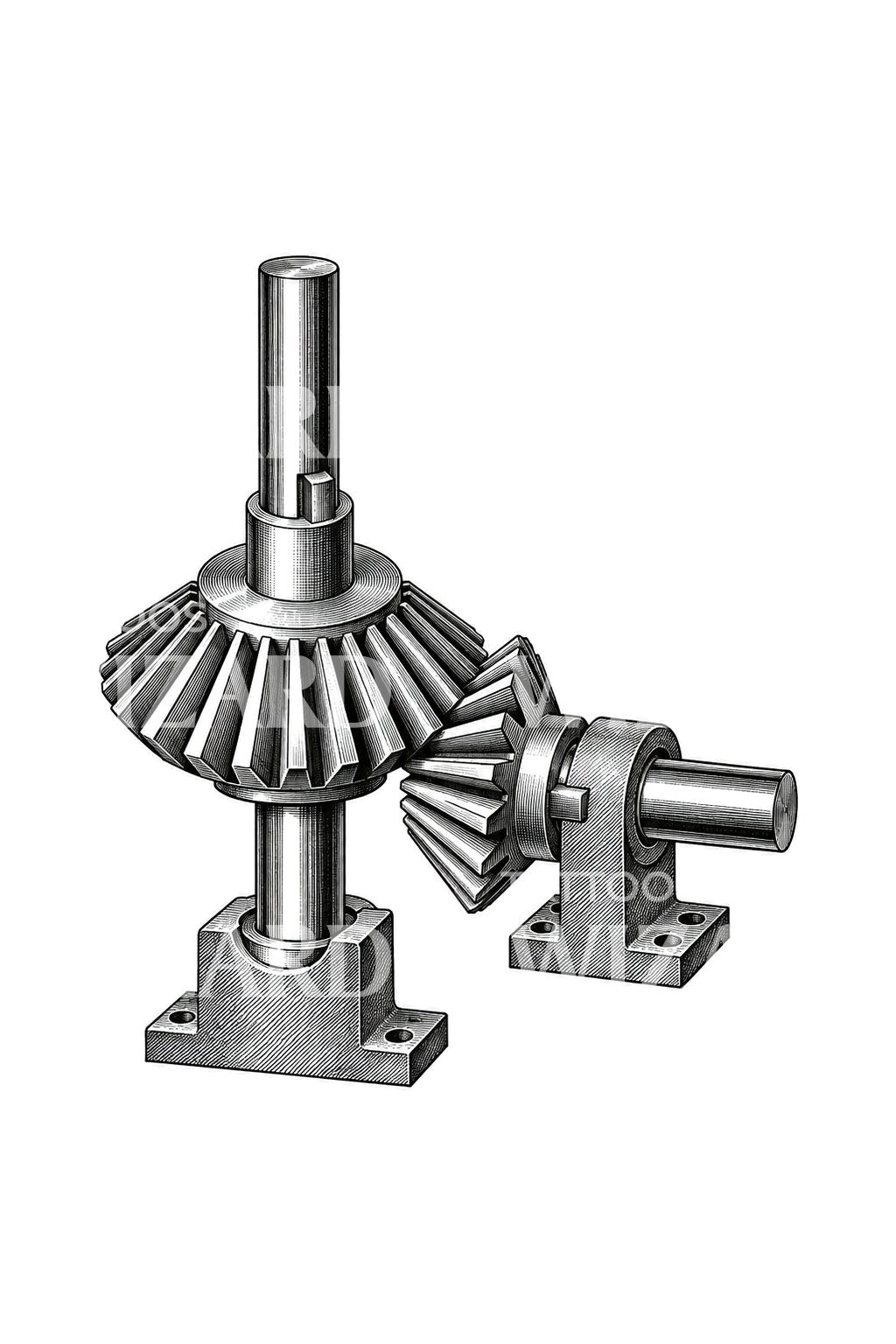 Right Angle Bevel Gear Pair Tattoo Design