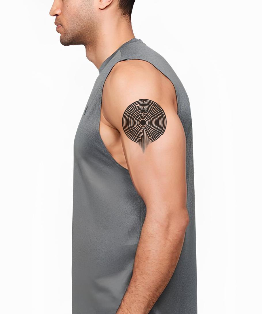 Design de Tatuagem de Anel Labirinto Ousado