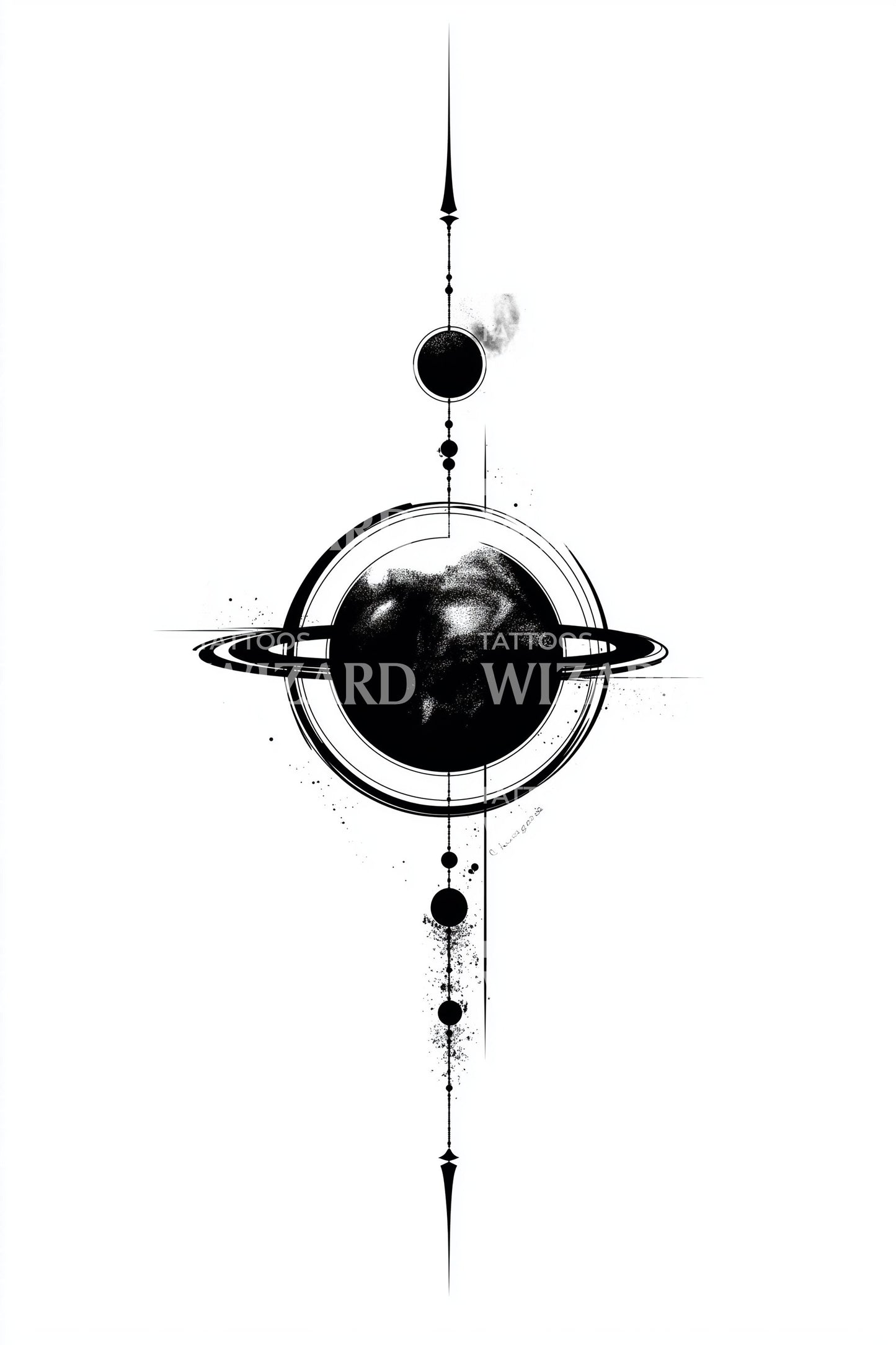 Ringed Planet Geometry Tattoo Illustration