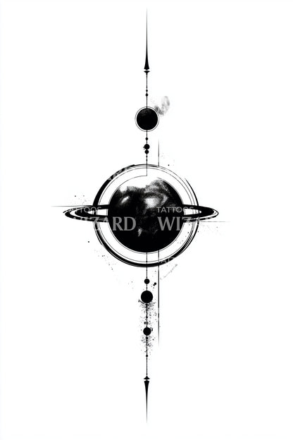 Ringed Planet Geometry Tattoo Illustration