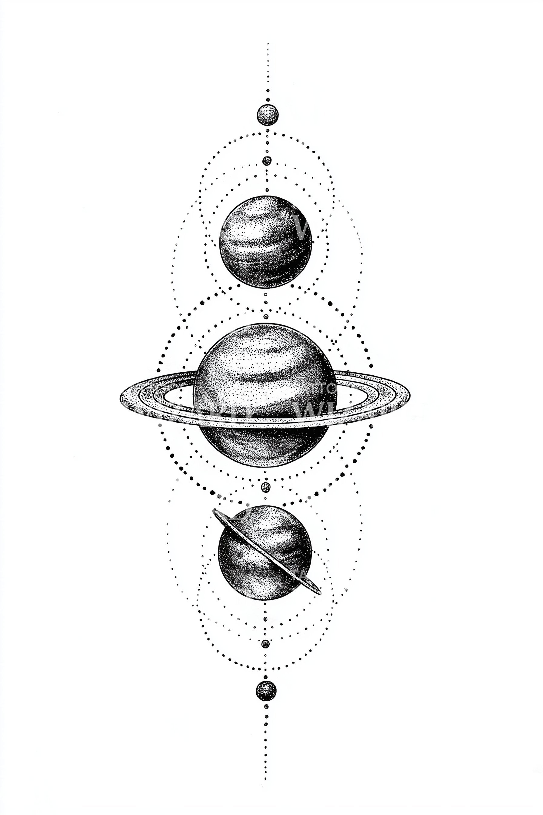 Ringed Planets Alignment Tattoo Design – Tattoos Wizard Designs