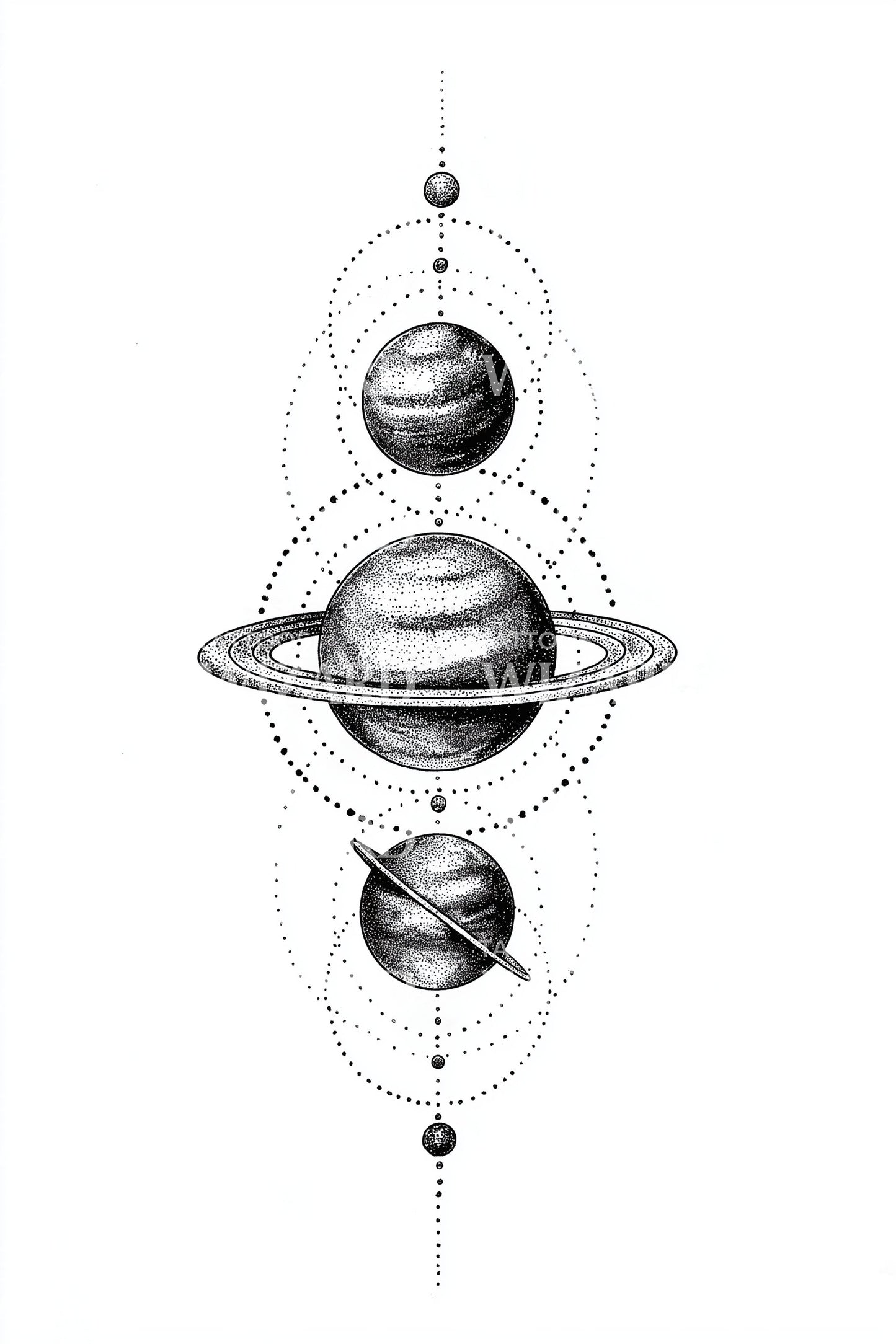 Tetování s motivem zarovnaných prstencových planet