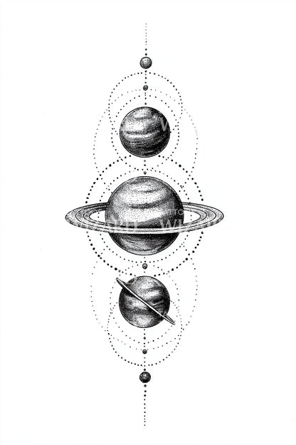 环绕行星排列纹身设计