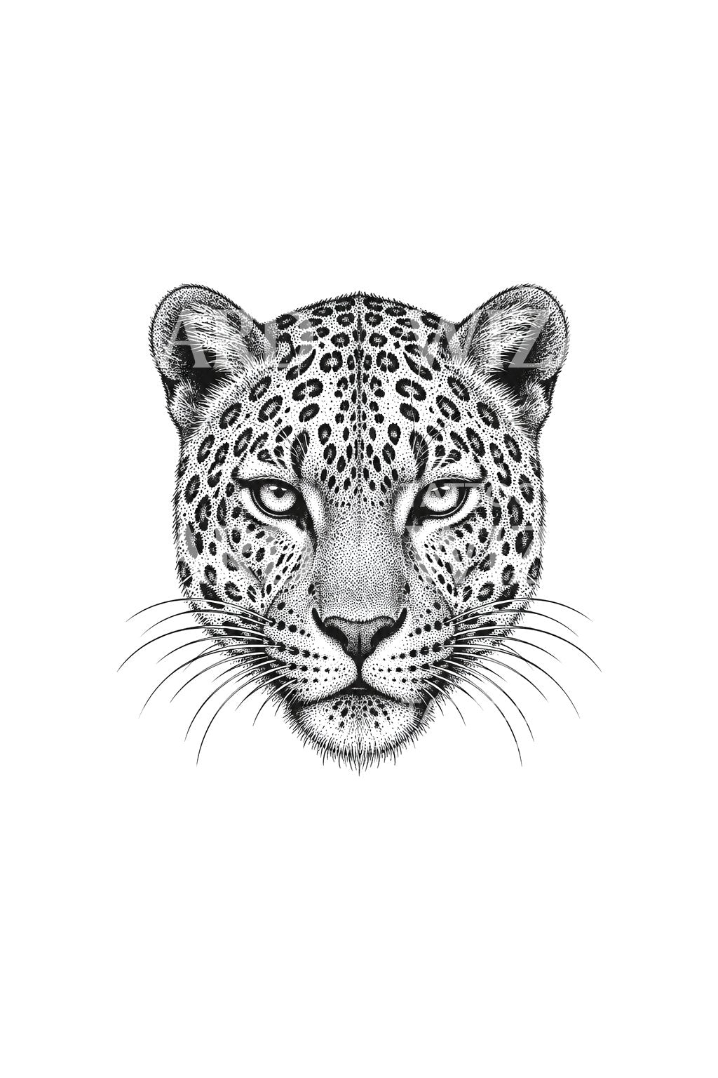Rozettás leopárdportré dotwork tetoválási terve