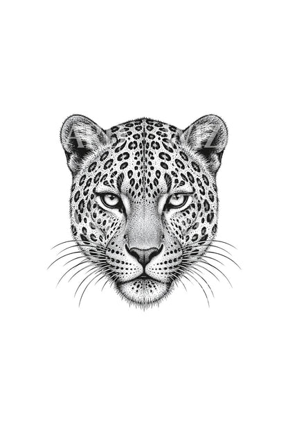 Rozettás leopárdportré dotwork tetoválási terve