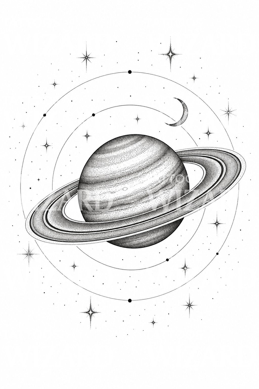 Ringed Saturn Dotwork Tattoo Design