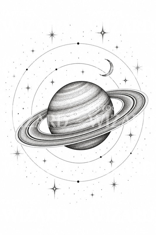 Gyűrűs Szaturnusz dotwork tetoválásminta