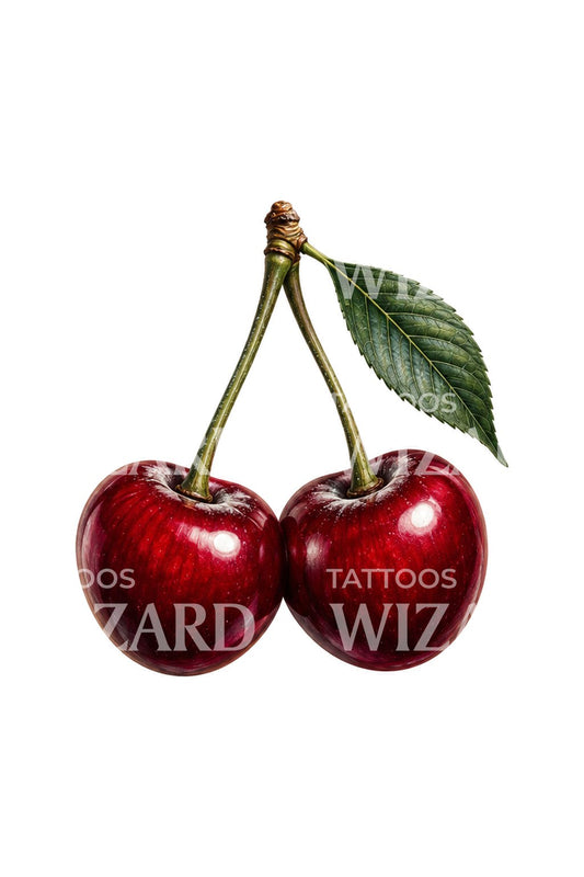 Ripe Cherry Pair Micro Realism Tattoo Idea