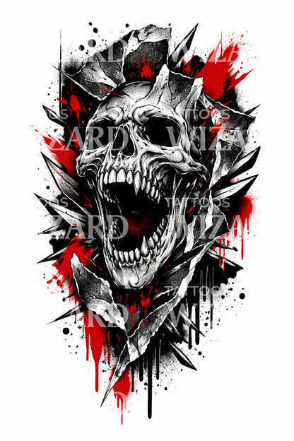 Ripping Skull with Spikes Tattoo Design