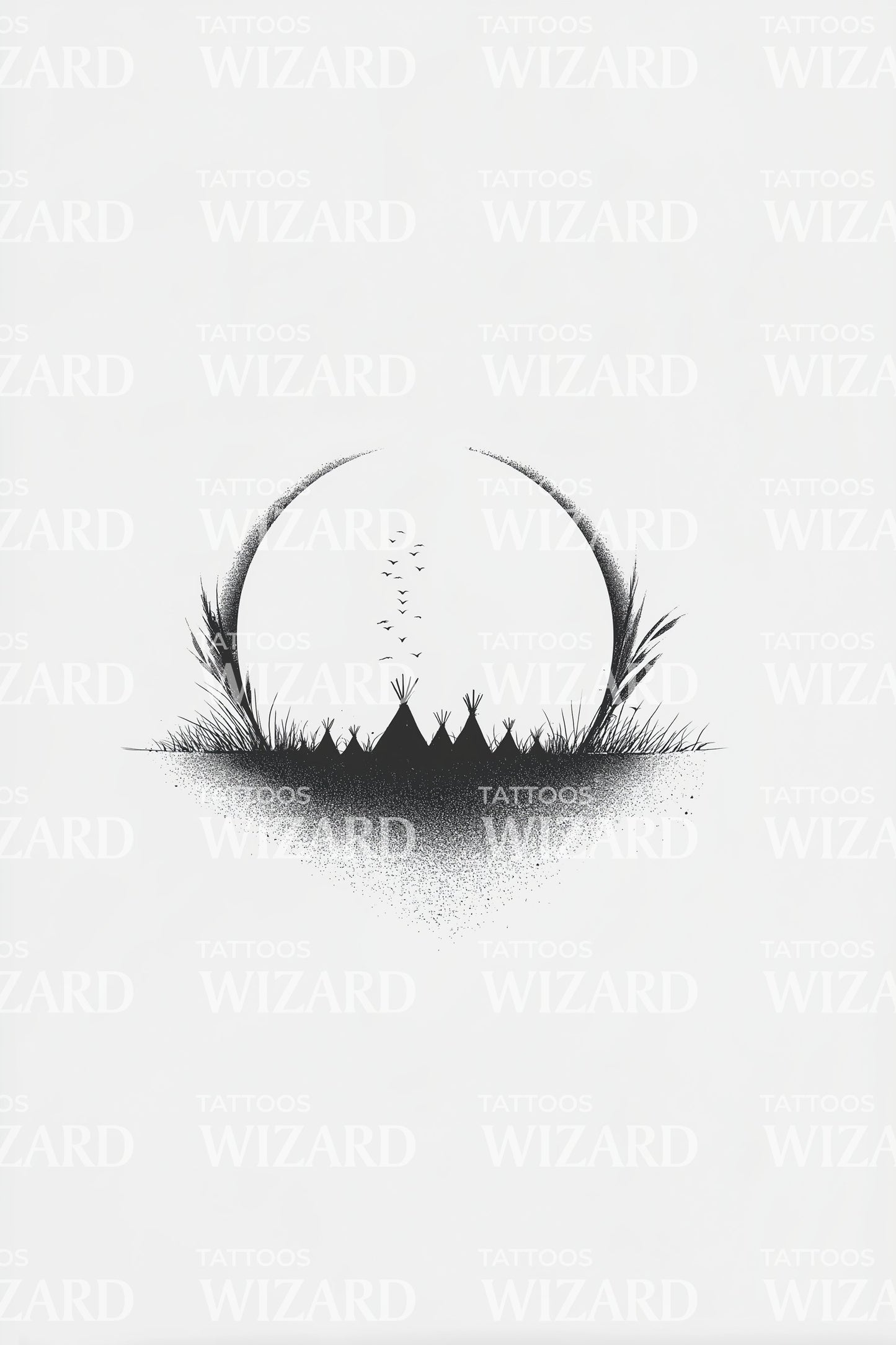 Rising Crescent Landscape Tattoo Design