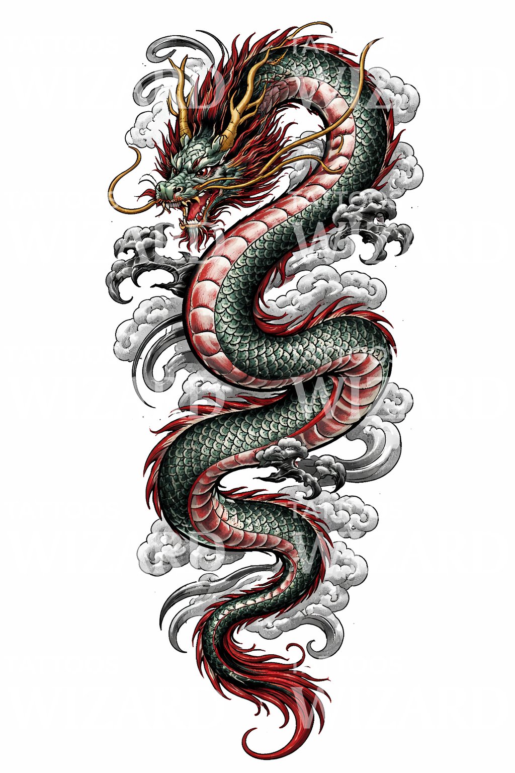 Rising Eastern Dragon Tattoo Design