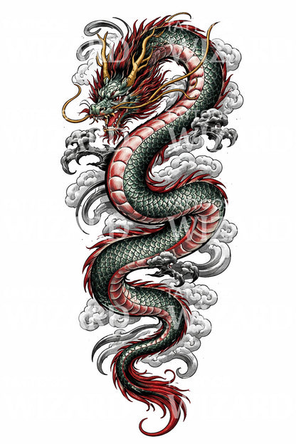 Rising Eastern Dragon Tattoo Design