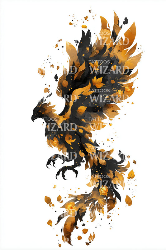 Aufsteigendes Flammen-Phönix-Tattoo-Design