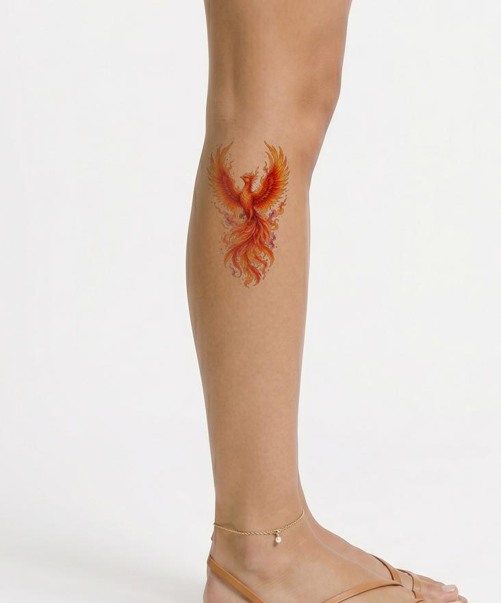 Tatueringsdesign med stigande fågel Fenix i lågor