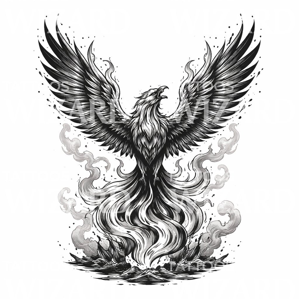 Rising Phoenix Flame Tattoo Design