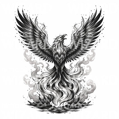 Rising Phoenix Flame Tattoo Design