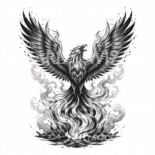 Rising Phoenix Flame Tattoo Design