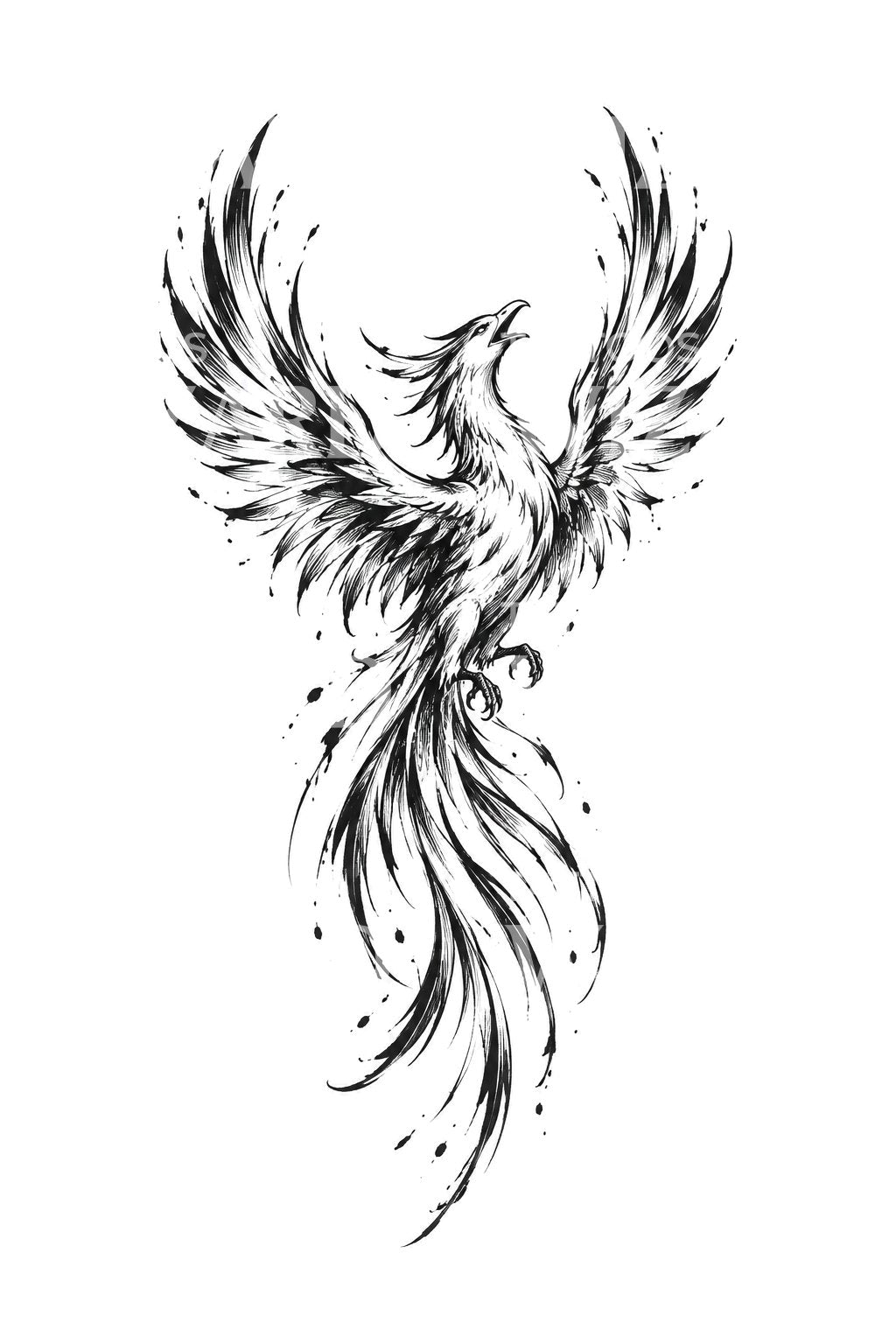 Rising Phoenix Ink Sketch Tattoo Illustration