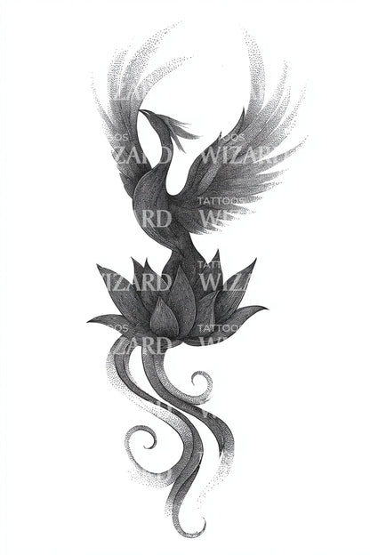 Rising Phoenix Lotus Tattoo Design