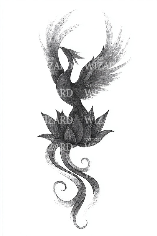 Rising Phoenix Lotus Tattoo Design