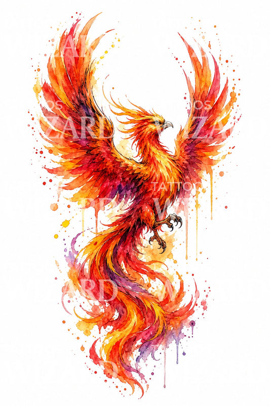 Rising Phoenix akvarel tatoveringsidé