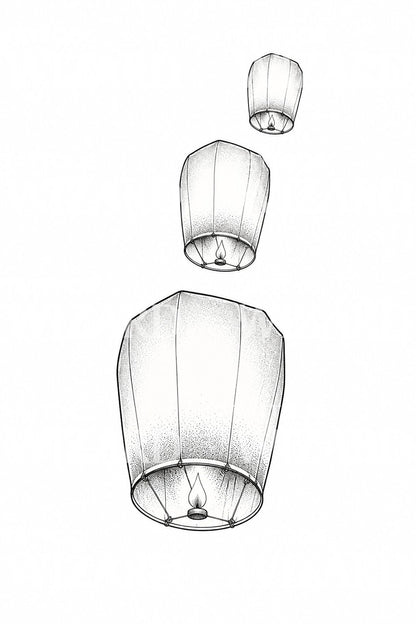 Motiv tetování stoupajících nebeských lampionů