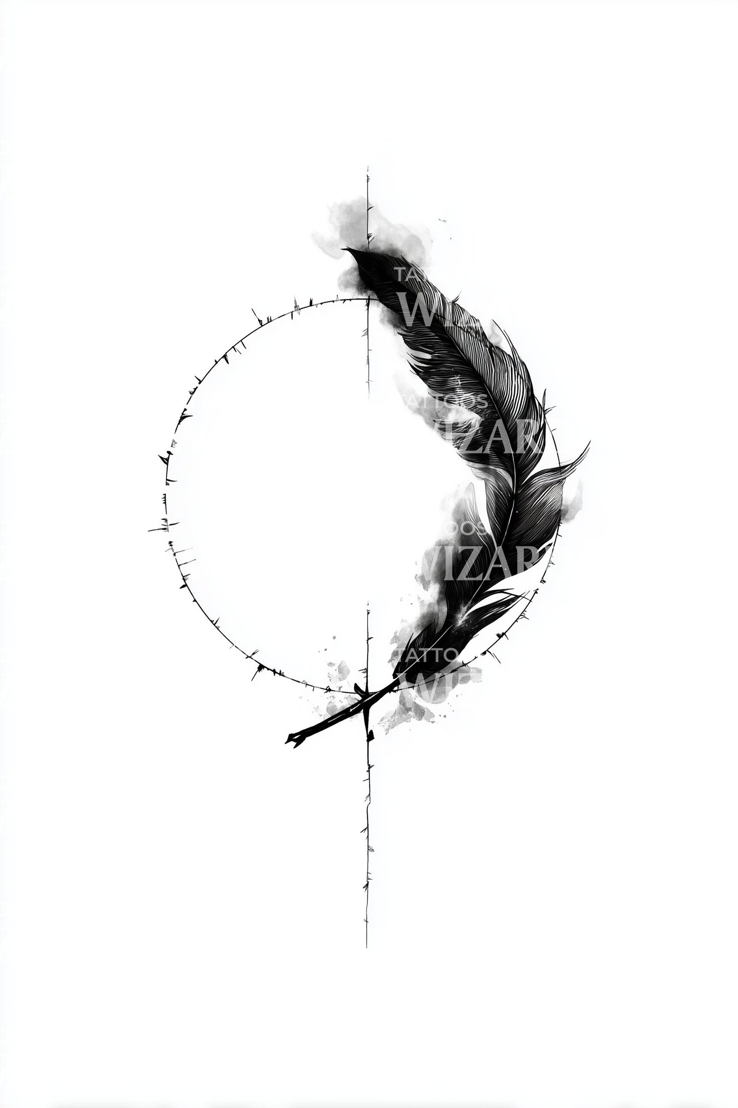 Rising Smoke Feather Tattoo Design