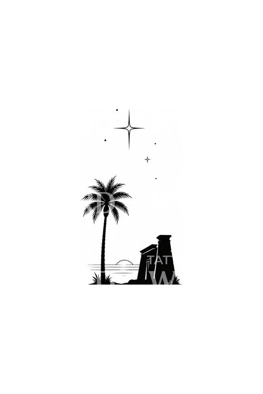 Tatoveringsdesign med stigende stjerne over tempel