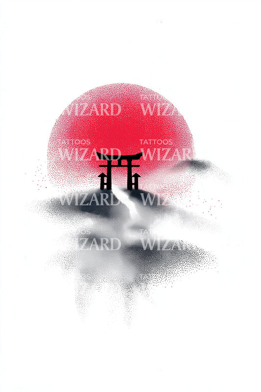 Rising Sun Torii Tattoo Design