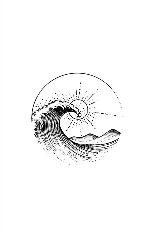 Rising Wave with Sun Tattoo Design