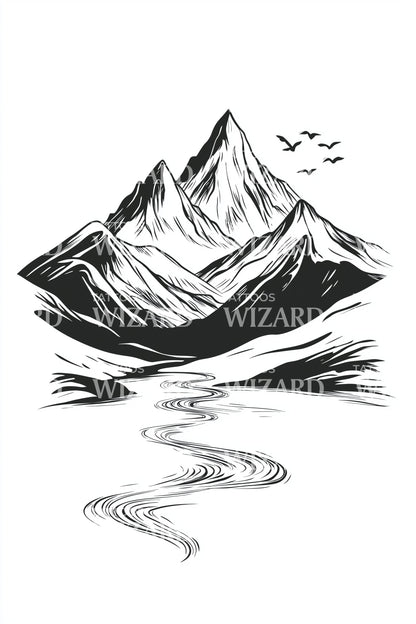 河山倒影纹身插图