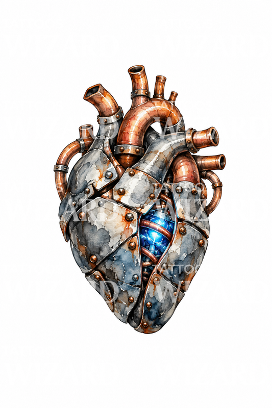 Biomechanisch tattoo-ontwerp van een geklonken stalen hart