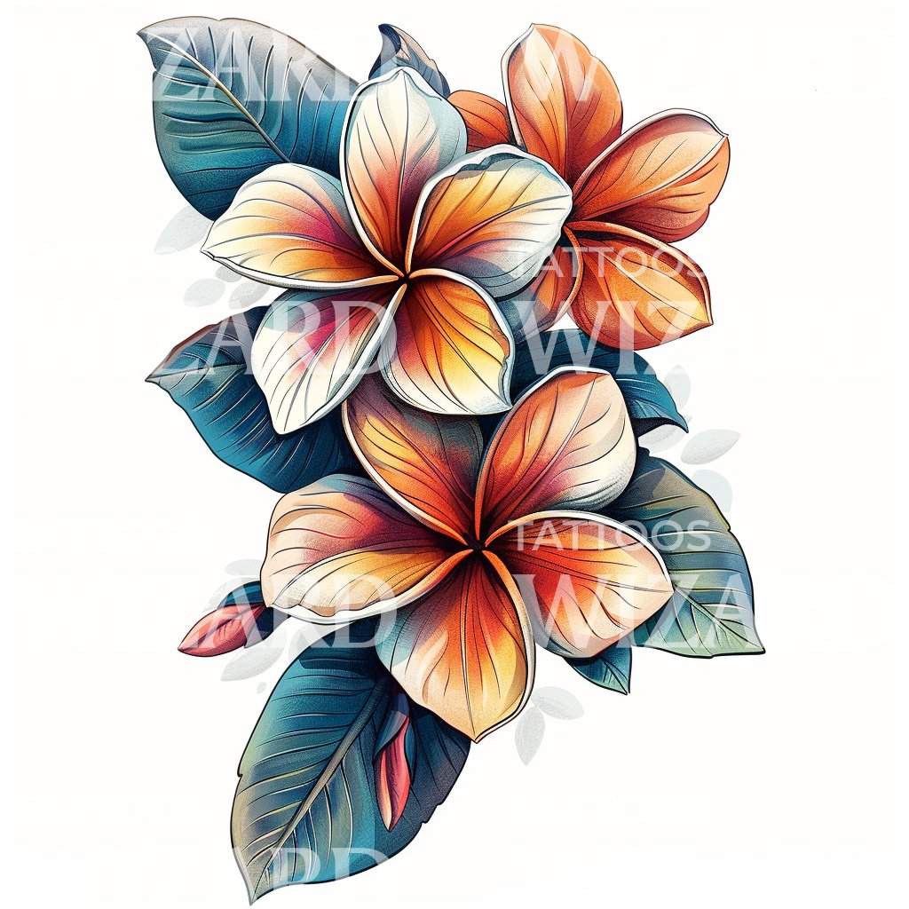 Conception de tatouage de fleurs de Plumeria néotraditionnelles