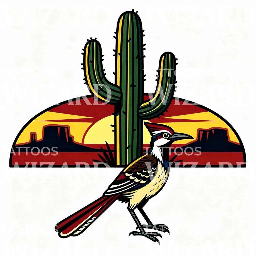 Roadrunner Desert Tattoo Illustration