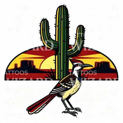 Roadrunner Desert Tattoo Illustration